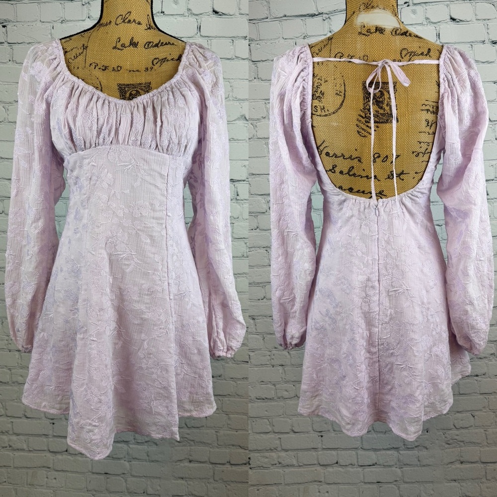 Wild Fable Lavender Textured Floral Jacquard Ruched Bust Low Back Mini Dress
